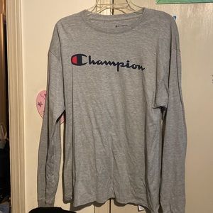Champion logo long sleeve gray shirt size large